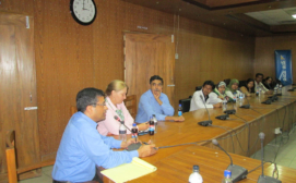 Drs. Ruhul Abid, Rosemary Duda, and Abdul Hanif are explaining health screening methodologies to HAEFA's newly recruited Health Workers at Dhaka Medical College Hospital Conference Room, Dhaka, Bangladesh. photo: HAEFA